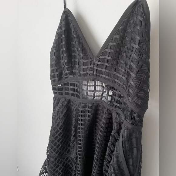 NBD Revolve Cocktail Dress in Black Semi Sheer Mesh Ruffle Sleeveless Gown S EUC - Picture 3 of 15